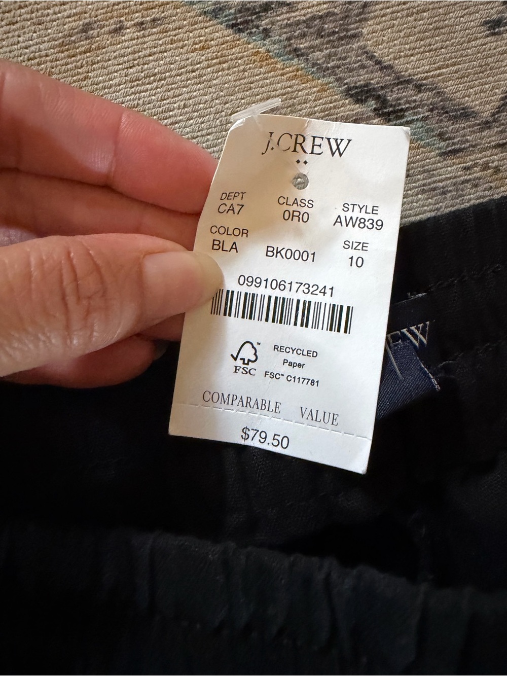 J. CREW NWT Linen Cotton Pants AW839 Black Drawstring - Size 10 - Picture 8 of 10
